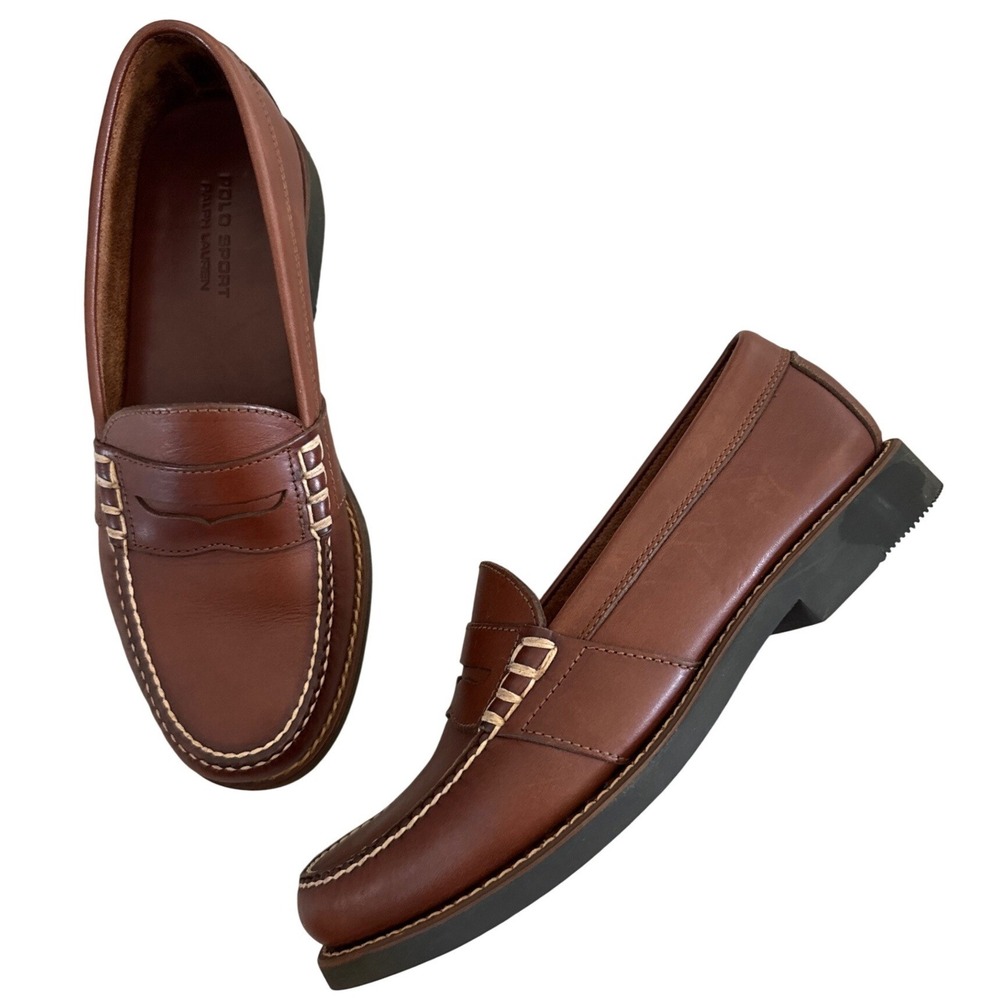 Vintage POLO Sport Ralph Lauren Atlanta Penny Loafer Leather Brown 10D NEW Prep - Picture 2 of 14